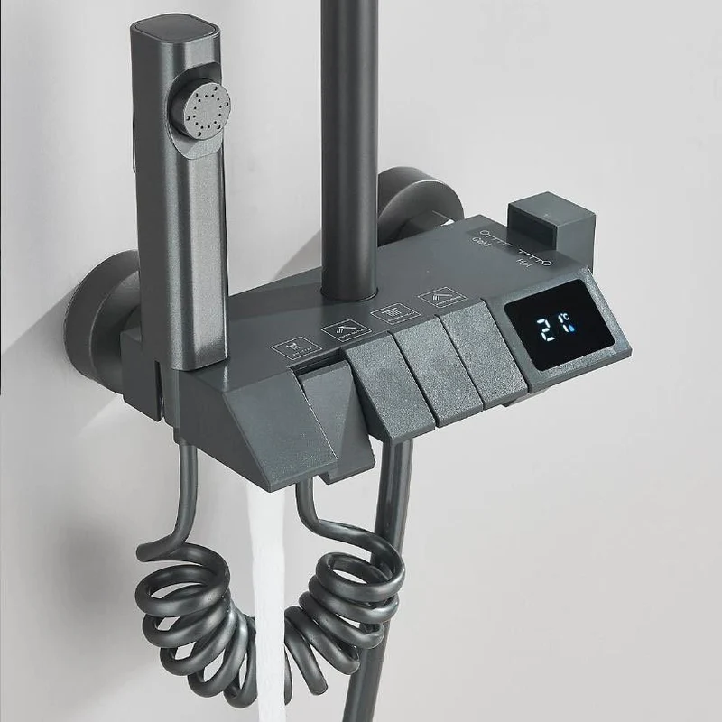 Duschsystem Grau mit Thermostat Regendusche + Handbrause Komplettset