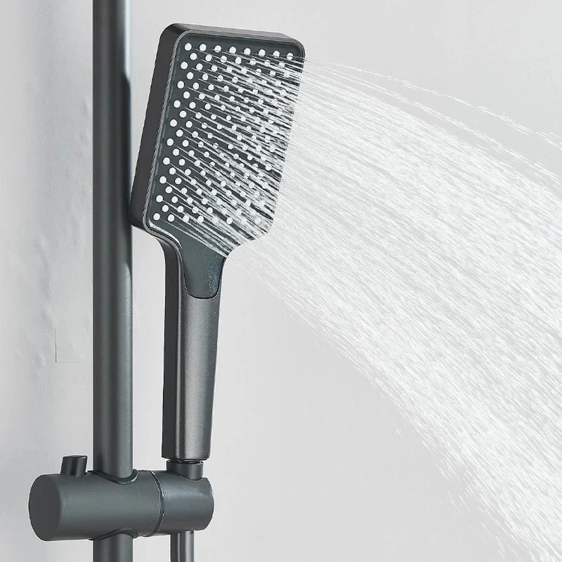Duschsystem Grau mit Thermostat Regendusche + Handbrause Komplettset