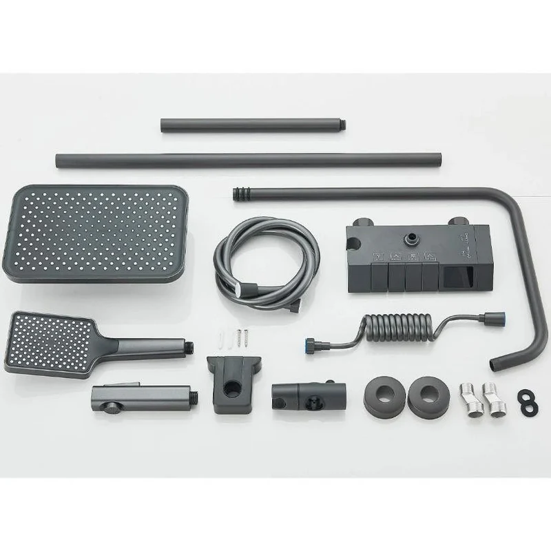 Duschsystem Grau mit Thermostat Regendusche + Handbrause Komplettset