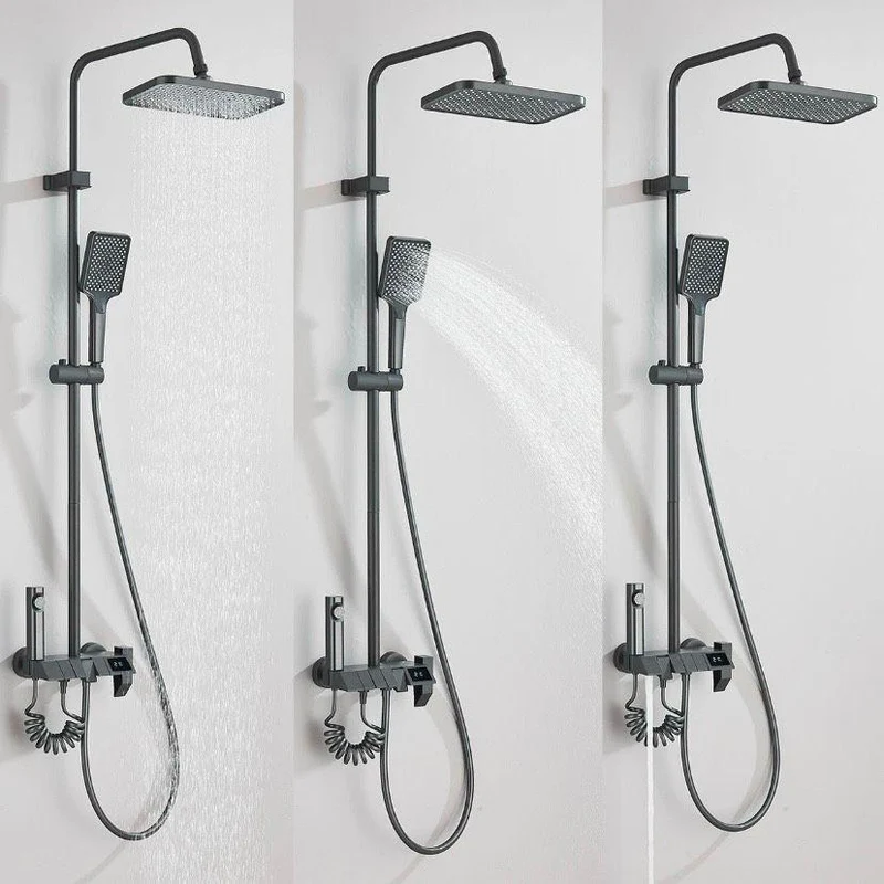 Duschsystem Grau mit Thermostat Regendusche + Handbrause Komplettset