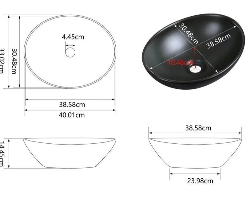 Aufsatzwaschbecken Schwarz Oval 40 × 33 cm Keramik