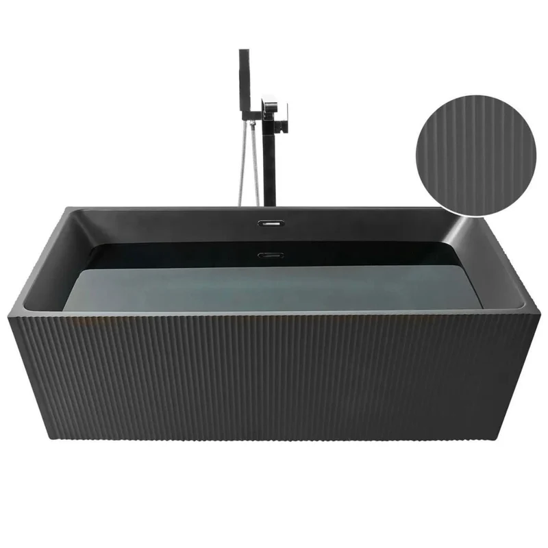 Freistehende Badewanne 170 cm Mattschwarz Acryl Rechteckig 280L
