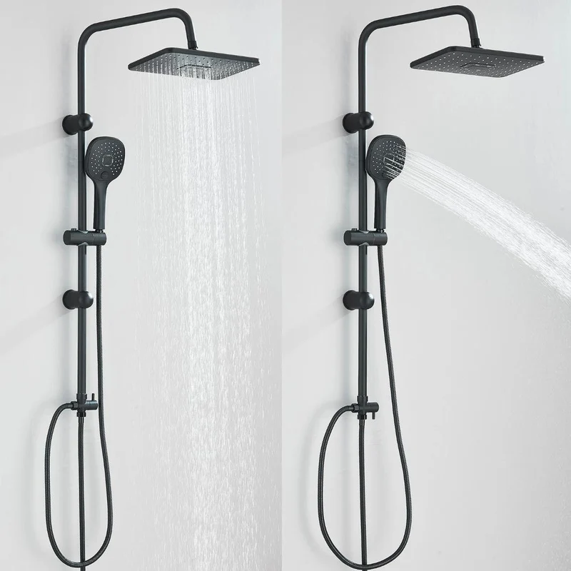 Schwarze Duscharmatur mit Handbrause & Ablage Wandmontage