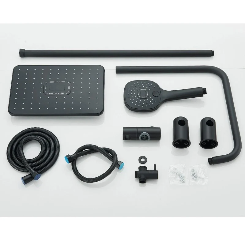 Schwarze Duscharmatur mit Handbrause & Ablage Wandmontage