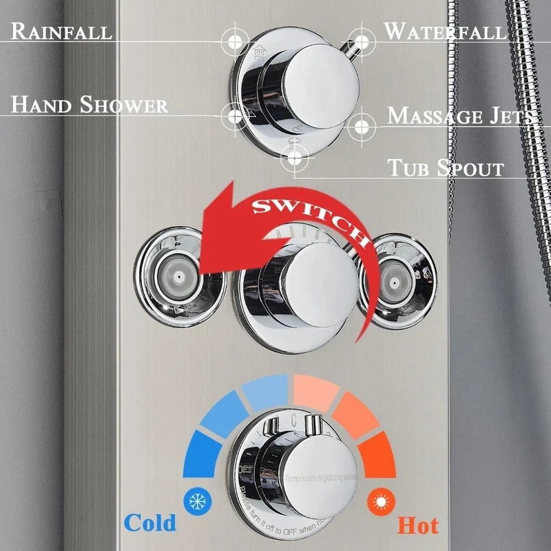 Duschpaneel Edelstahl Duschsäule mit Regendusche Wasserfall Massage Handbrause