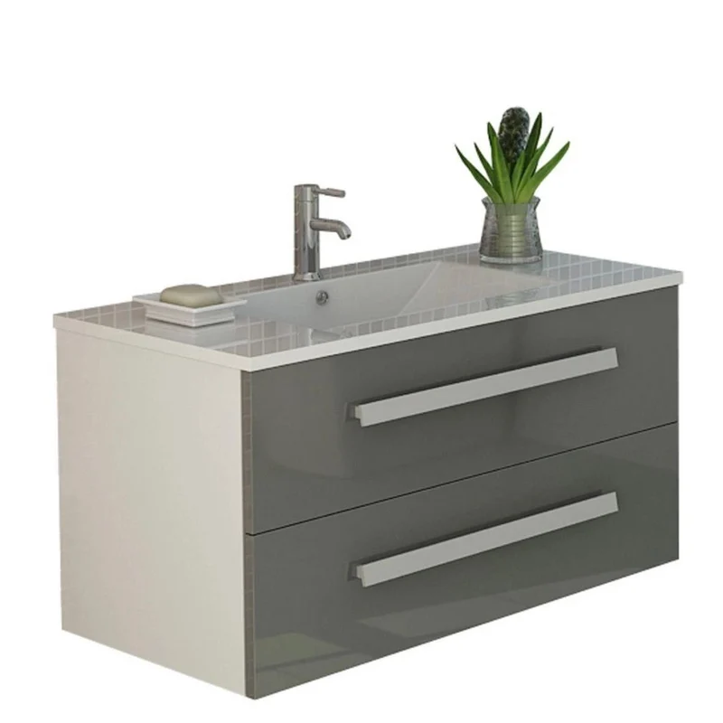 Badset Hochglanz Grau Waschtisch mit Keramik Waschbecken