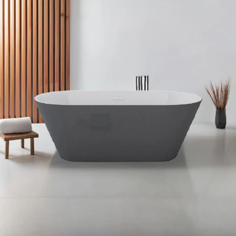 Freistehende Badewanne Lausanne Grau 170 cm – Design Acryl Wanne