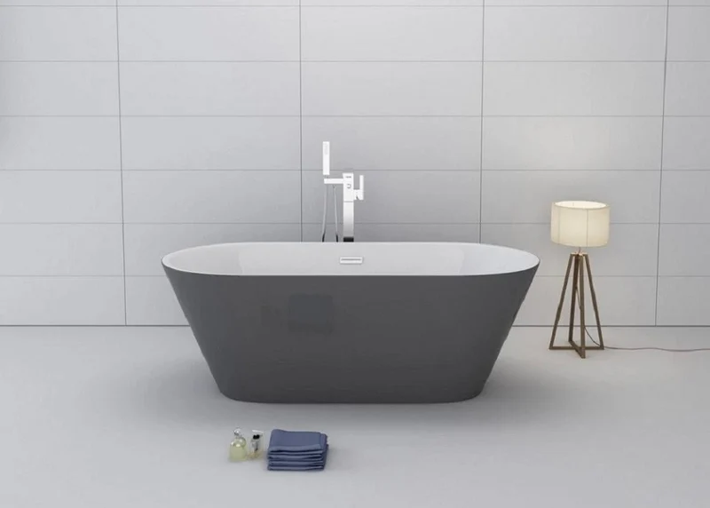 Freistehende Badewanne Lausanne Grau 170 cm – Design Acryl Wanne
