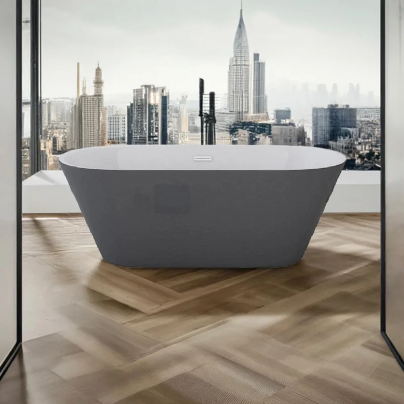 Freistehende Badewanne Lausanne Grau 170 cm – Design Acryl Wanne