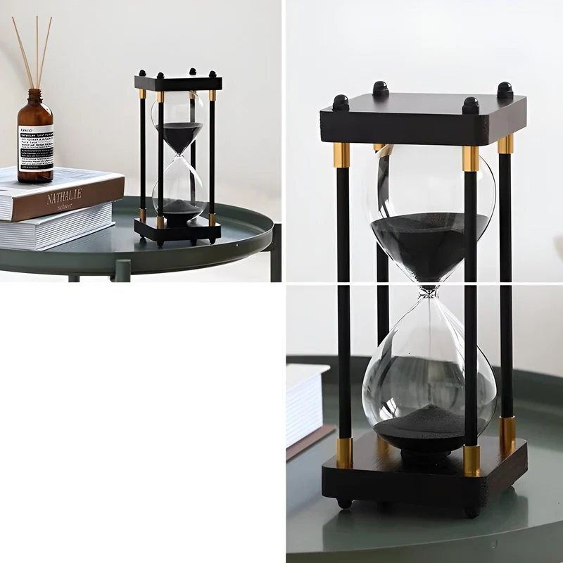 Kostenloser 60-Minuten Sanduhr – Kreatives Dekoratives Retro-Design in Schwarz | Metallrahmen mit kratzfester Basis | Karnz