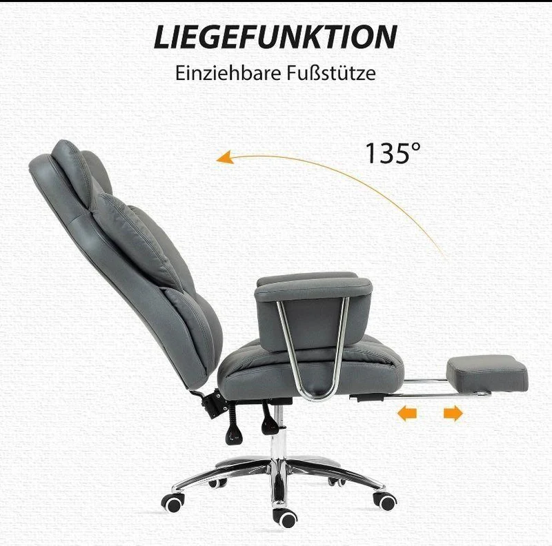 Ergonomischer Bürostuhl mit Liegefunktion Fußstütze & Mikrofaserbezug