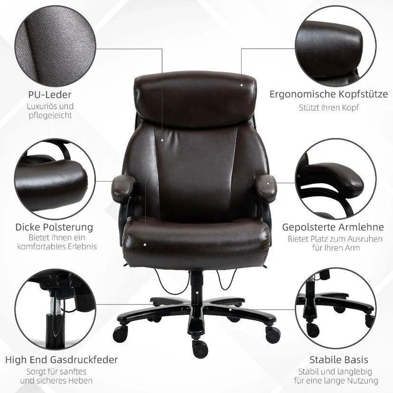 Ergonomischer Bürostuhl Braun mit Wippfunktion & PU-Leder