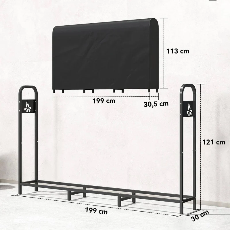 Kaminholzregal Brennholzlager mit Abdeckung 199cm Stahl bis 300kg
