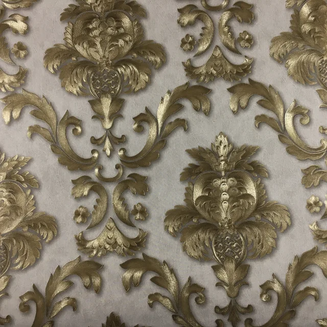 Skanto | Gold Texturierte Luxuriöse Klassische 3D Damast Tapeten-Dekoration