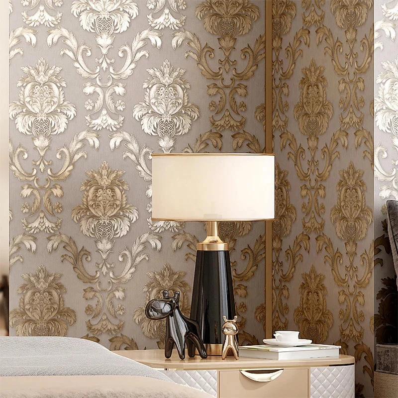 Skanto | Gold Texturierte Luxuriöse Klassische 3D Damast Tapeten-Dekoration
