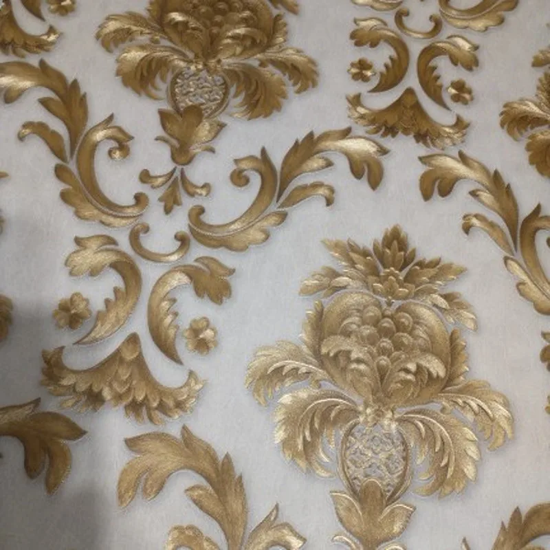 Skanto | Gold Texturierte Luxuriöse Klassische 3D Damast Tapeten-Dekoration