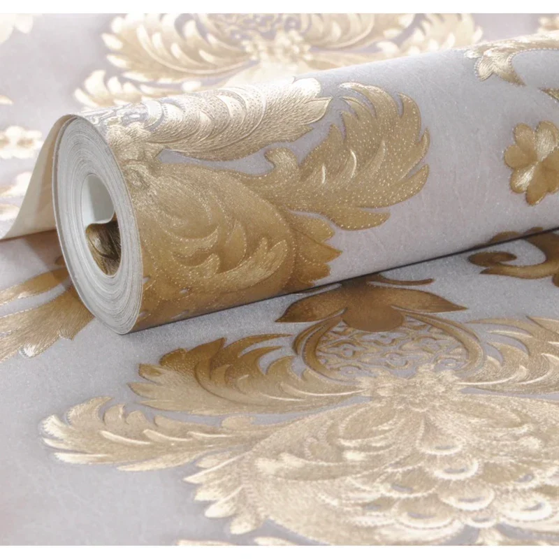 Skanto | Gold Texturierte Luxuriöse Klassische 3D Damast Tapeten-Dekoration
