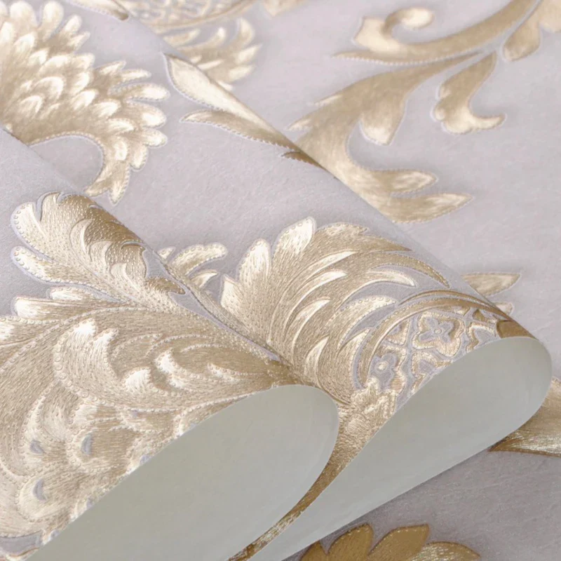 Skanto | Gold Texturierte Luxuriöse Klassische 3D Damast Tapeten-Dekoration