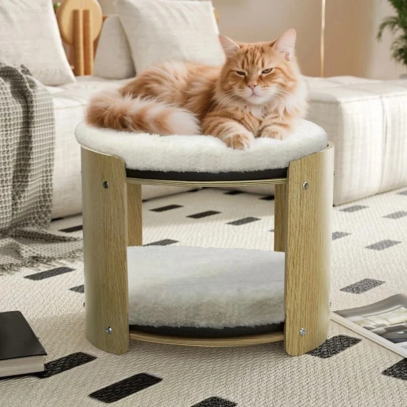 Katzen-Etagenbett Buchenholz 2 Ebenen Zubehör Haustiere