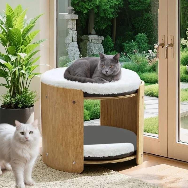 Katzen-Etagenbett Buchenholz 2 Ebenen Zubehör Haustiere