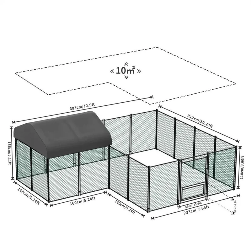 Großer Hühnerstall Outdoor halboffen mit Abdeckung 393×312cm