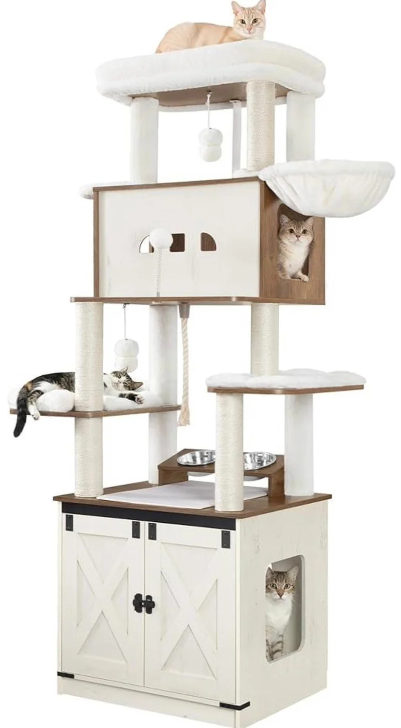 Kratzbaum Katzenschrank Futterstation 173cm Katzen