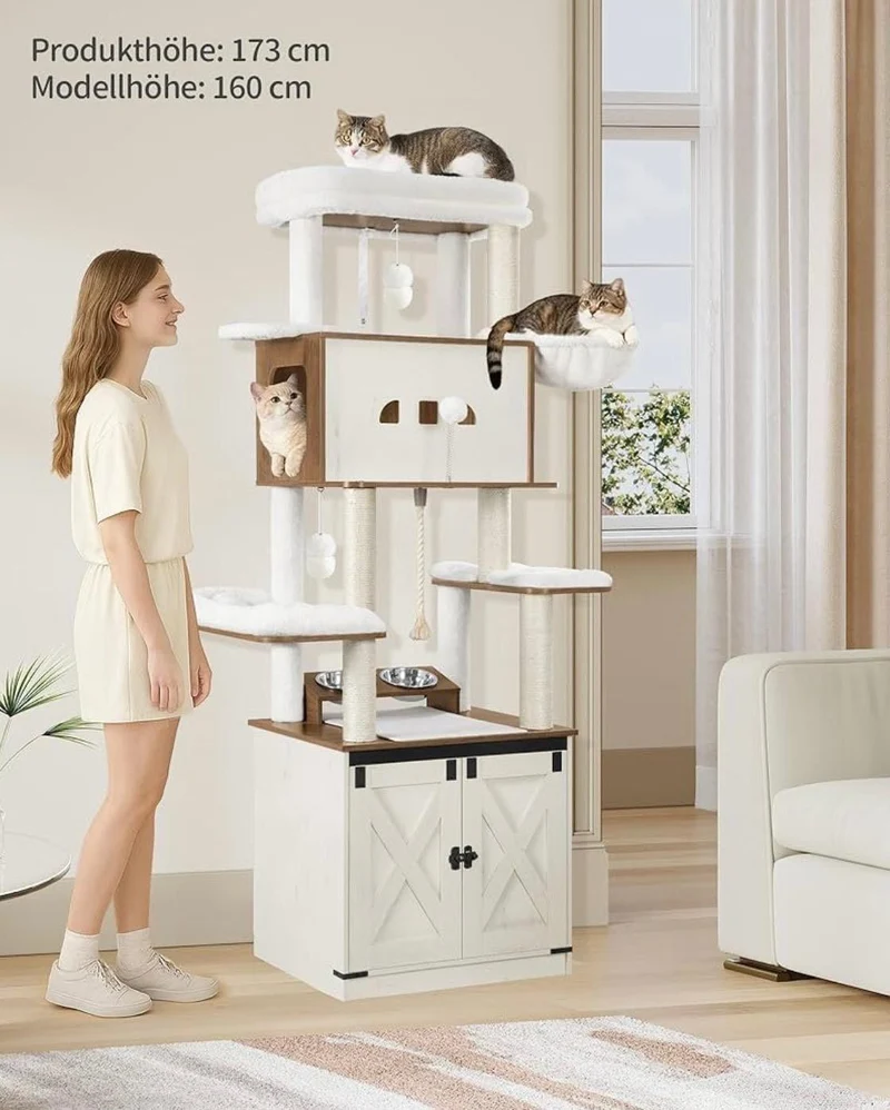 Kratzbaum Katzenschrank Futterstation 173cm Katzen