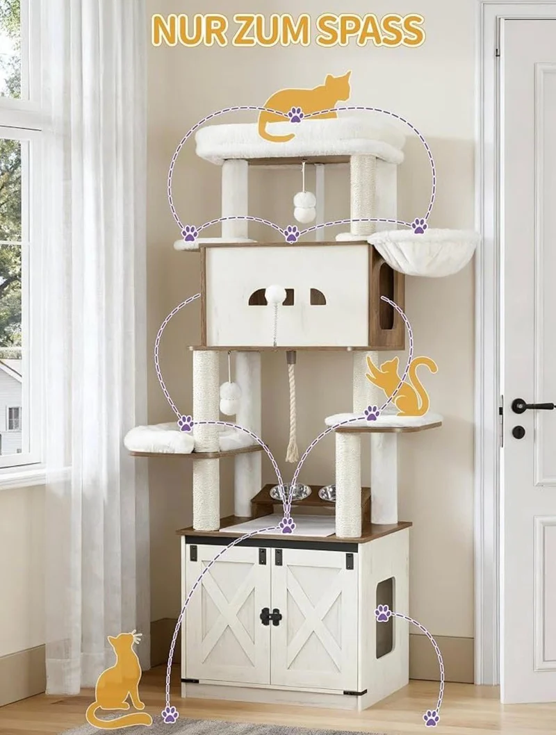 Kratzbaum Katzenschrank Futterstation 173cm Katzen