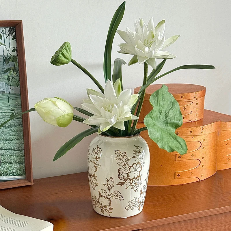 Handgemalte Porzellan Botanische Tischvase mit Schmalem Rand