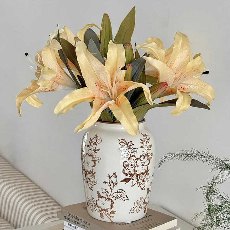 Handgemalte Porzellan Botanische Tischvase mit Schmalem Rand