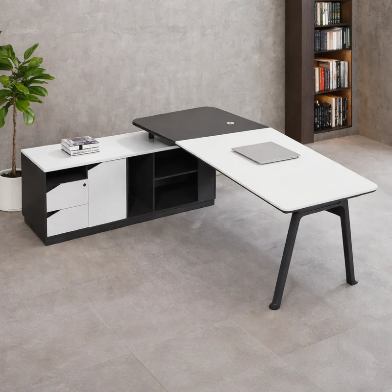 Chef-Schreibtisch 220×180cm Managerschreibtisch Kunstleder