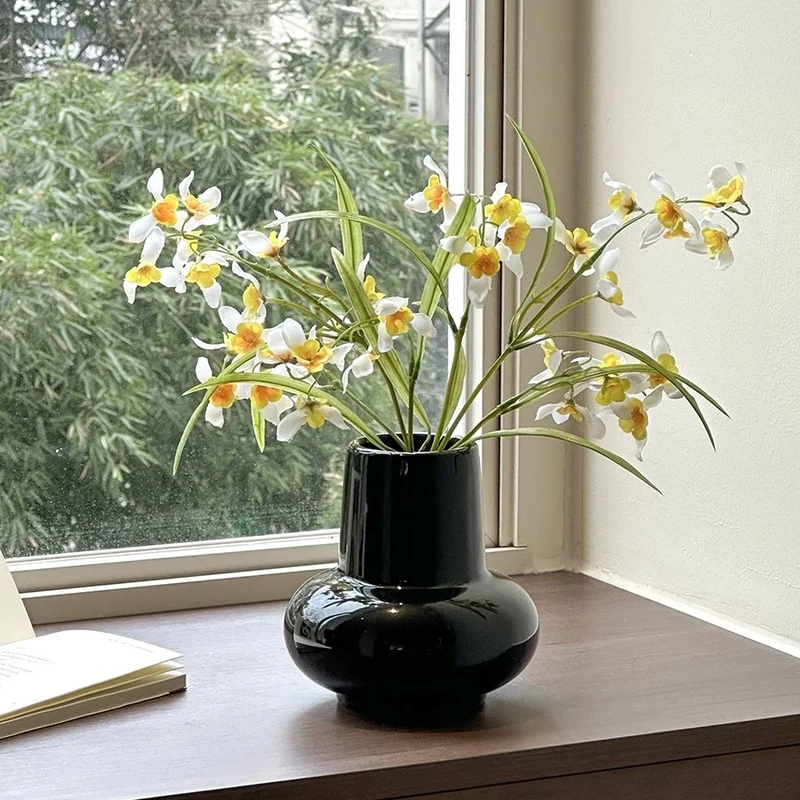 Glasierte Runde Minimalistische Keramik Tischvase mit weiter Öffnung