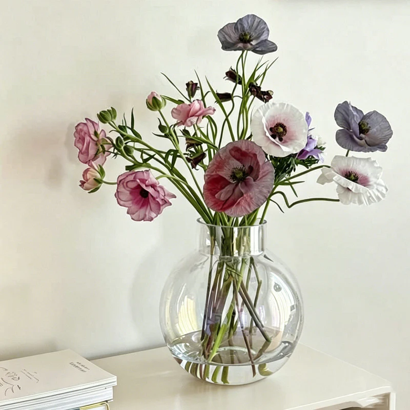 Mouthblown Glass Bulb Vase with Short Neck and Wide Body