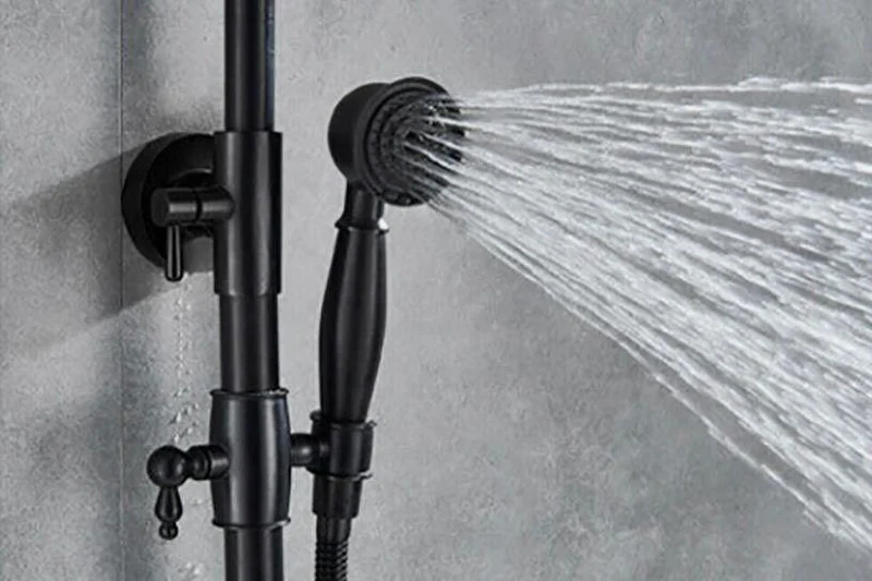 Duschsystem Retro Schwarz Regendusche Set mit Handbrause Wandmontage
