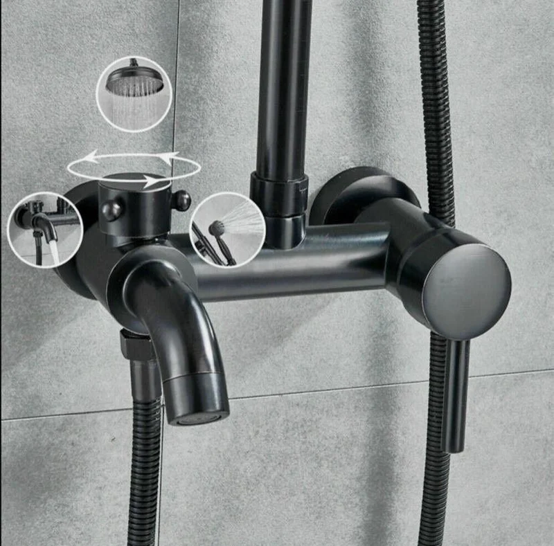 Duschsystem Retro Schwarz Regendusche Set mit Handbrause Wandmontage