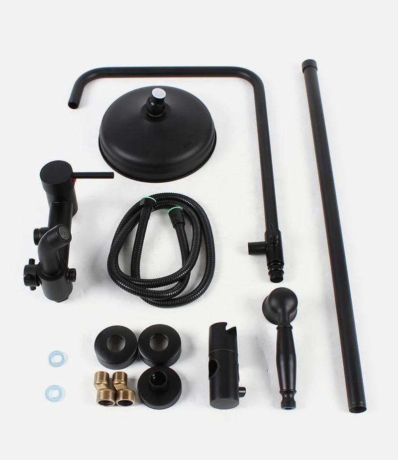 Duschsystem Retro Schwarz Regendusche Set mit Handbrause Wandmontage