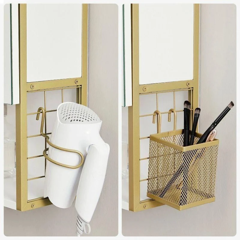 Badschrank mit LED & Spiegel Weiß Gold Wandschrank Badezimmer mit Stauraum