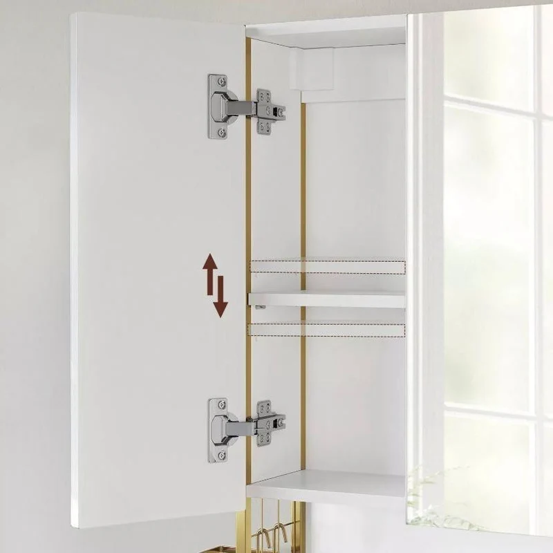 Badschrank mit LED & Spiegel Weiß Gold Wandschrank Badezimmer mit Stauraum