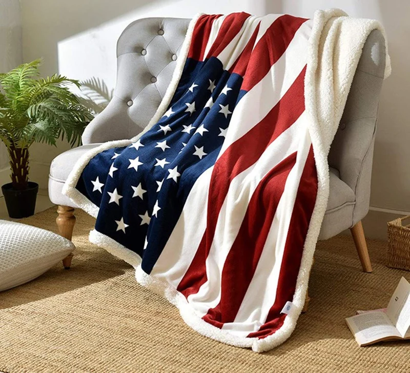Skanto | Amerikanische Flagge Flanell-Sherpa-Decke