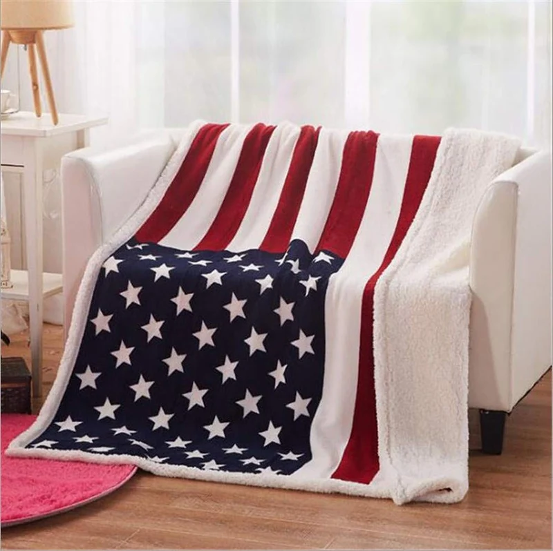 Skanto | Amerikanische Flagge Flanell-Sherpa-Decke
