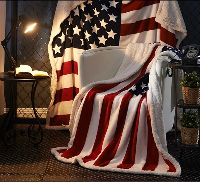 Skanto | Amerikanische Flagge Flanell-Sherpa-Decke