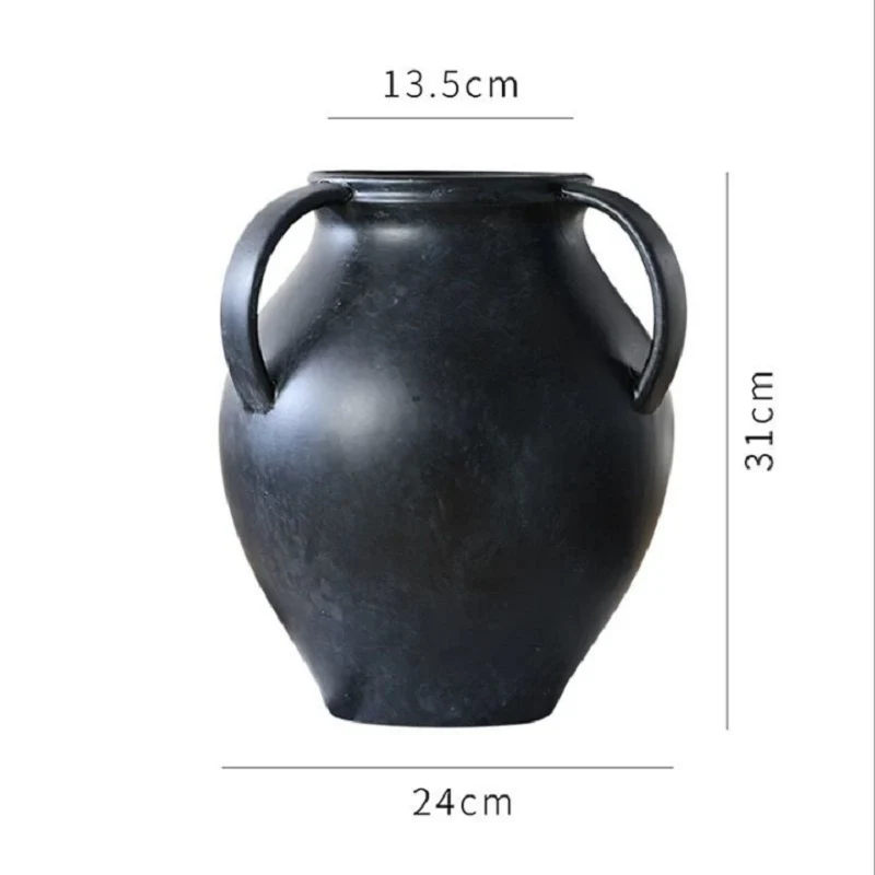 Doppelgriffige Keramikkaraffe mit breitem Bauchprofil und schmalem Hals