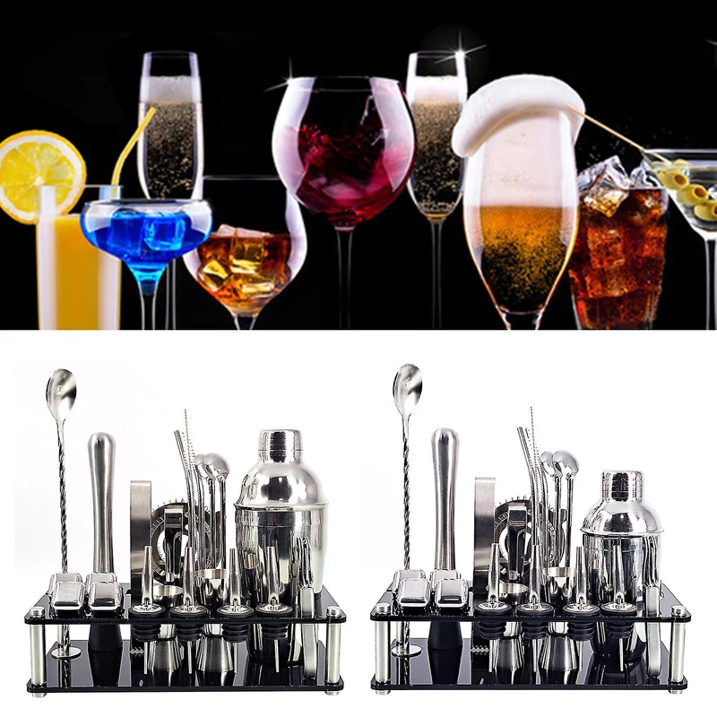 Skanto | 23-teiliges Barkeeper-Set Professioneller vielseitiger Edelstahl-Martini-Cocktailshaker mit Ständer Barzubehör