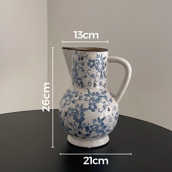 Rissige glasierte Keramik-Vase mit floralem Muster, schmalem Hals und zylindrischem Körper