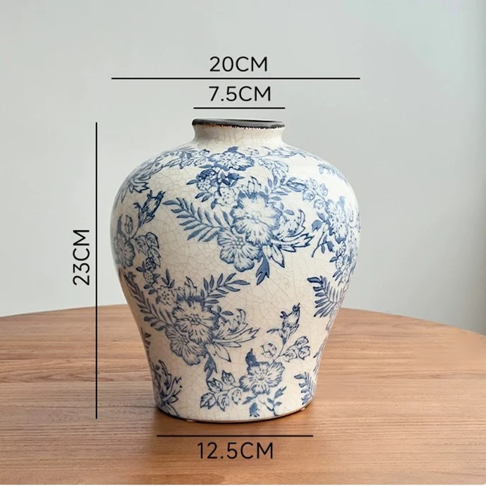 Crackle-Glaze Blumen Keramische Dekorative Vase mit Schmalem Hals und Rundem Schulter