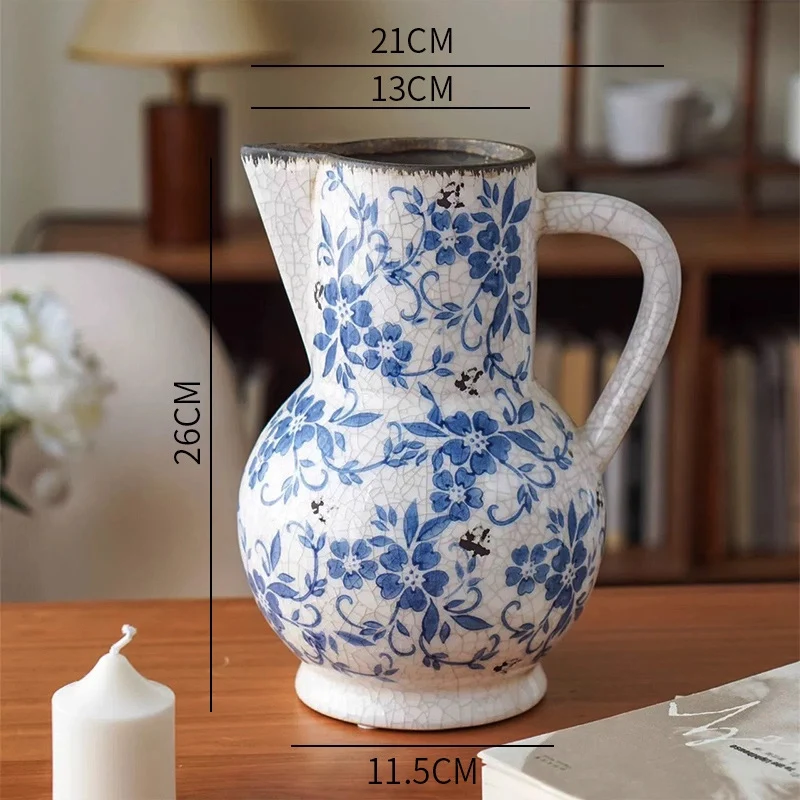 Crackle-Glaze Floral Keramische Dekorative Tischvase mit schmalem Hals und quadratischem Fuß