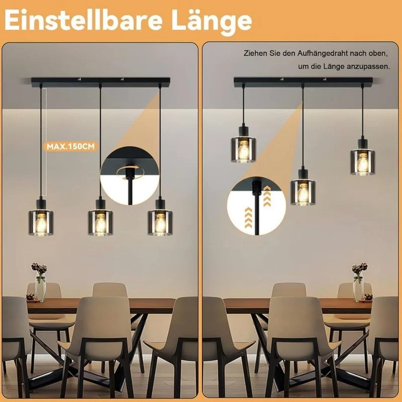 Pendelleuchte Vintage Rauchglas E27 Hängelampe Industrial Design