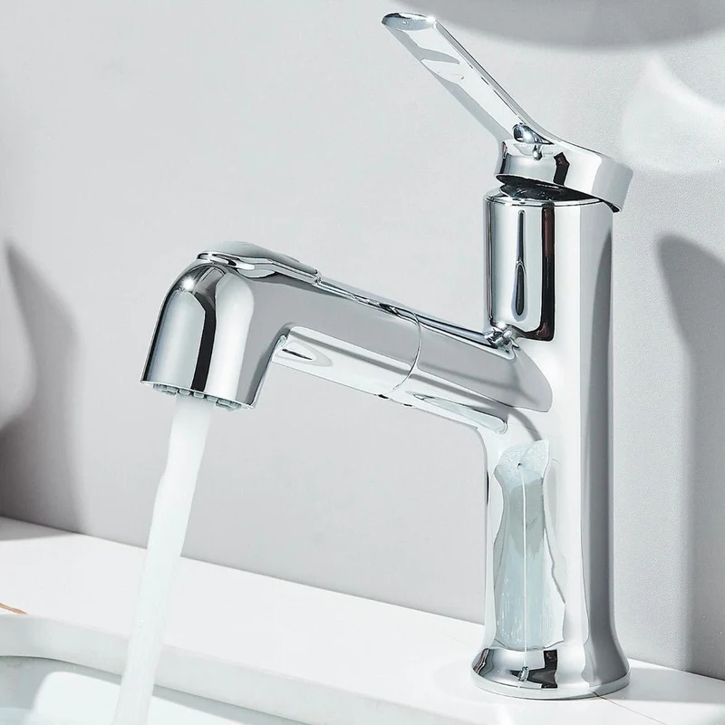 Waschtischarmatur Chrom mit ausziehbarer Brause Einhebelmischer