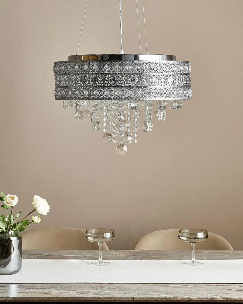 Eleganter Kristall-Kronleuchter in Silber 6-flammig