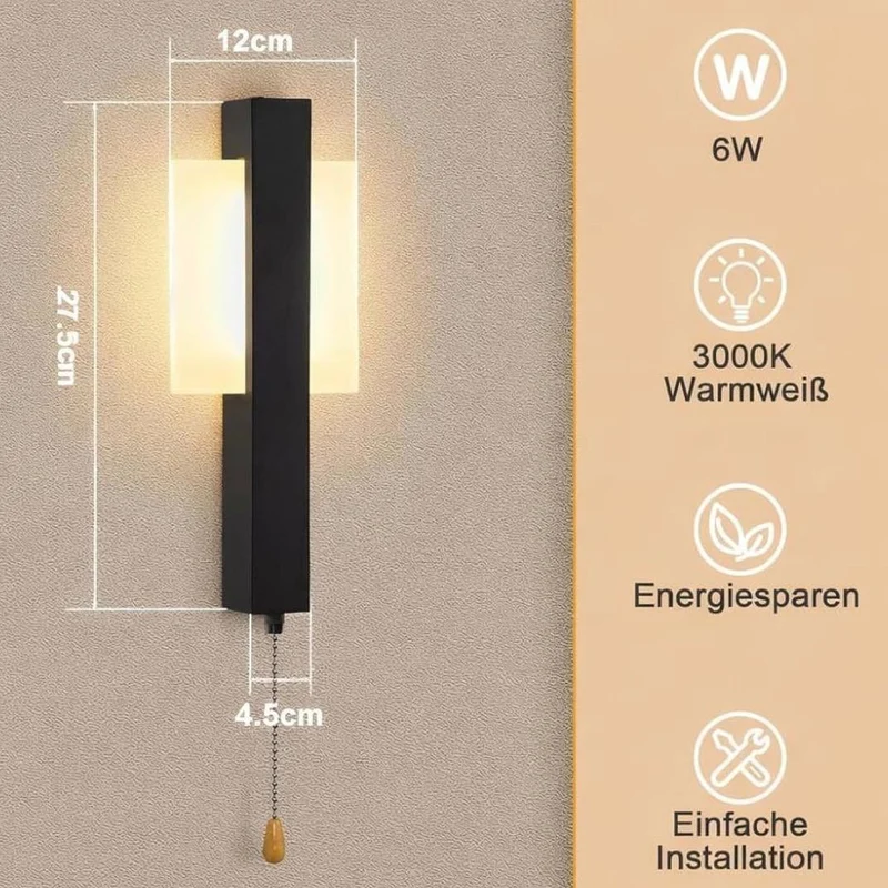 Moderne Wandleuchte mit Zugschalter quadratisches Design